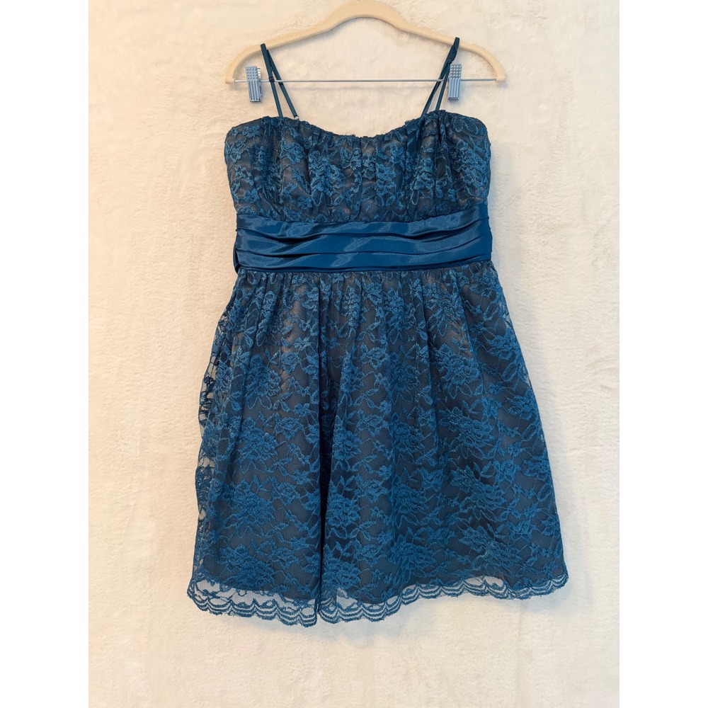Trixxi Teal Blue Floral Lace Party Dress Junior Size‎ 13 Sleeveless Fit & Flare